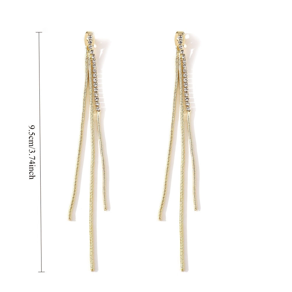 Women's Long Tassel Earrings with Synthetic Zirconia, Elegant Design