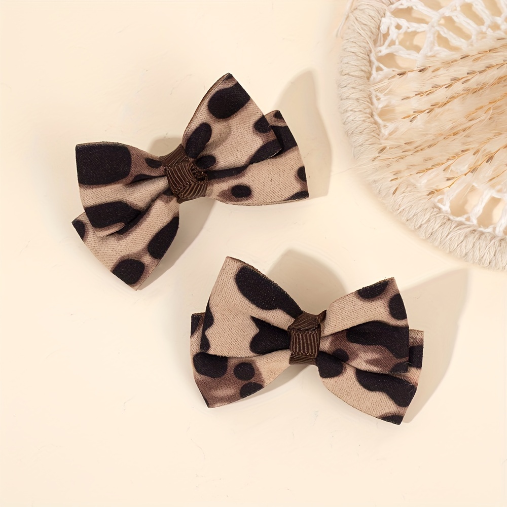 Image of 2pcs Elegant Leopard Print Bow Hair Clips For Sweet Non-woven Fabric Polyester Barrettes Perfect For Autumn Winter Outfits Fashion Hair Additions For Gifts