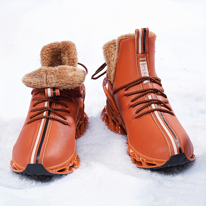 

Winter Snow Boots For Men - Graphic Pattern Warm Fur-lined Lace-up Short Ankle Boots, Universal Fit With Pu Upper, Fabric Inner, Tpu Sole, Eva Insole