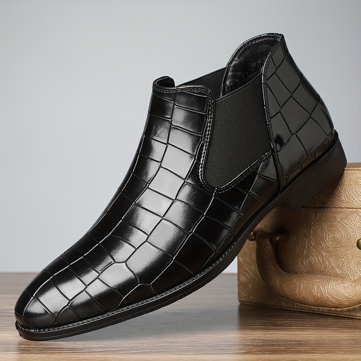 Business Casual Stiefel mit großem Karo-Design elastischem Band für  Büroalltag im lässigen Vielseitige Schuhe zum Schlupfe