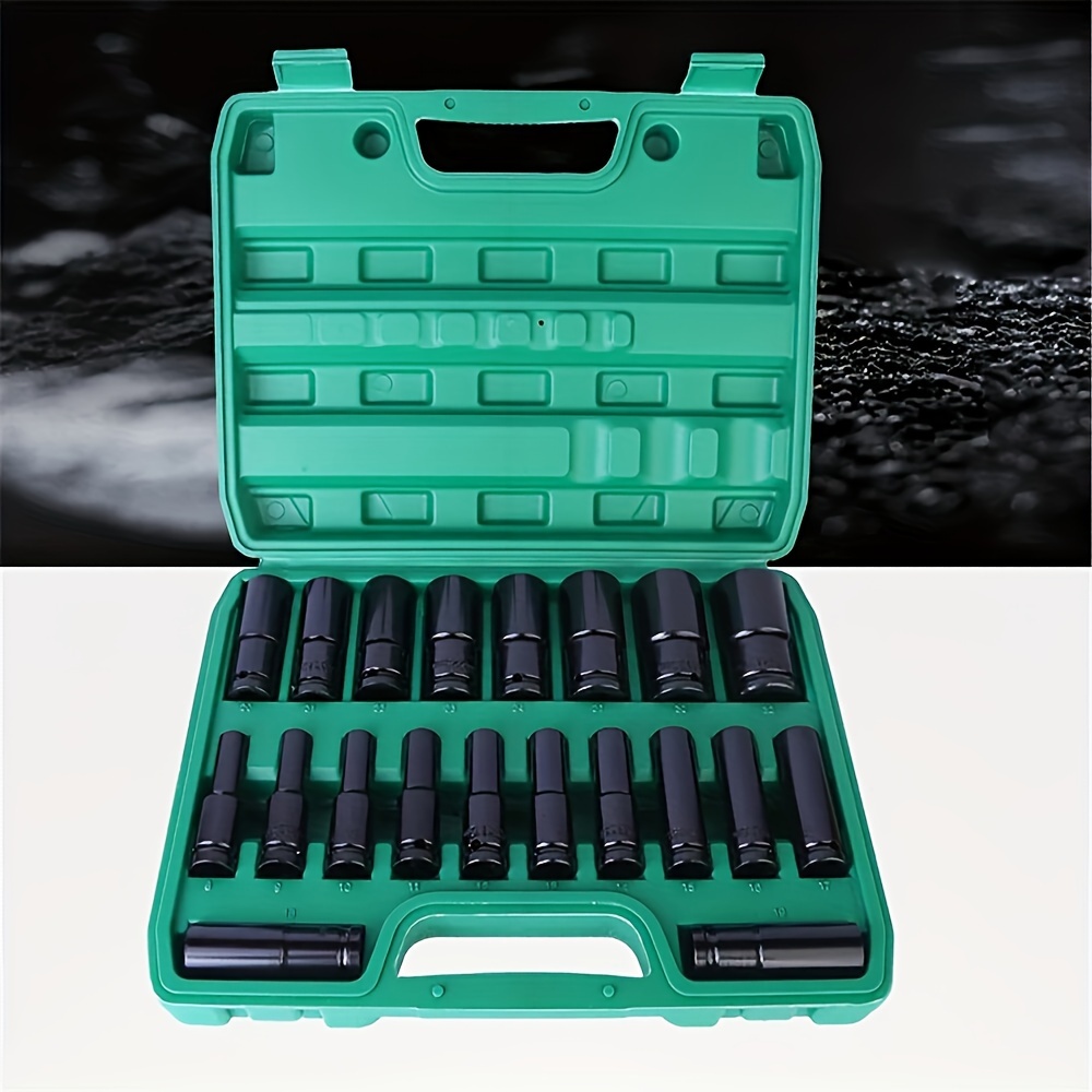 

20pcs 1/2" Drive Metric Deep Impact Socket Set, Cr-v Steel Metric Socket Set 10mm-24mm, Lengthened Pneumatic Hexagonal Sleeve Electric Wrench Sleeve Set Wrench Set Ratchet