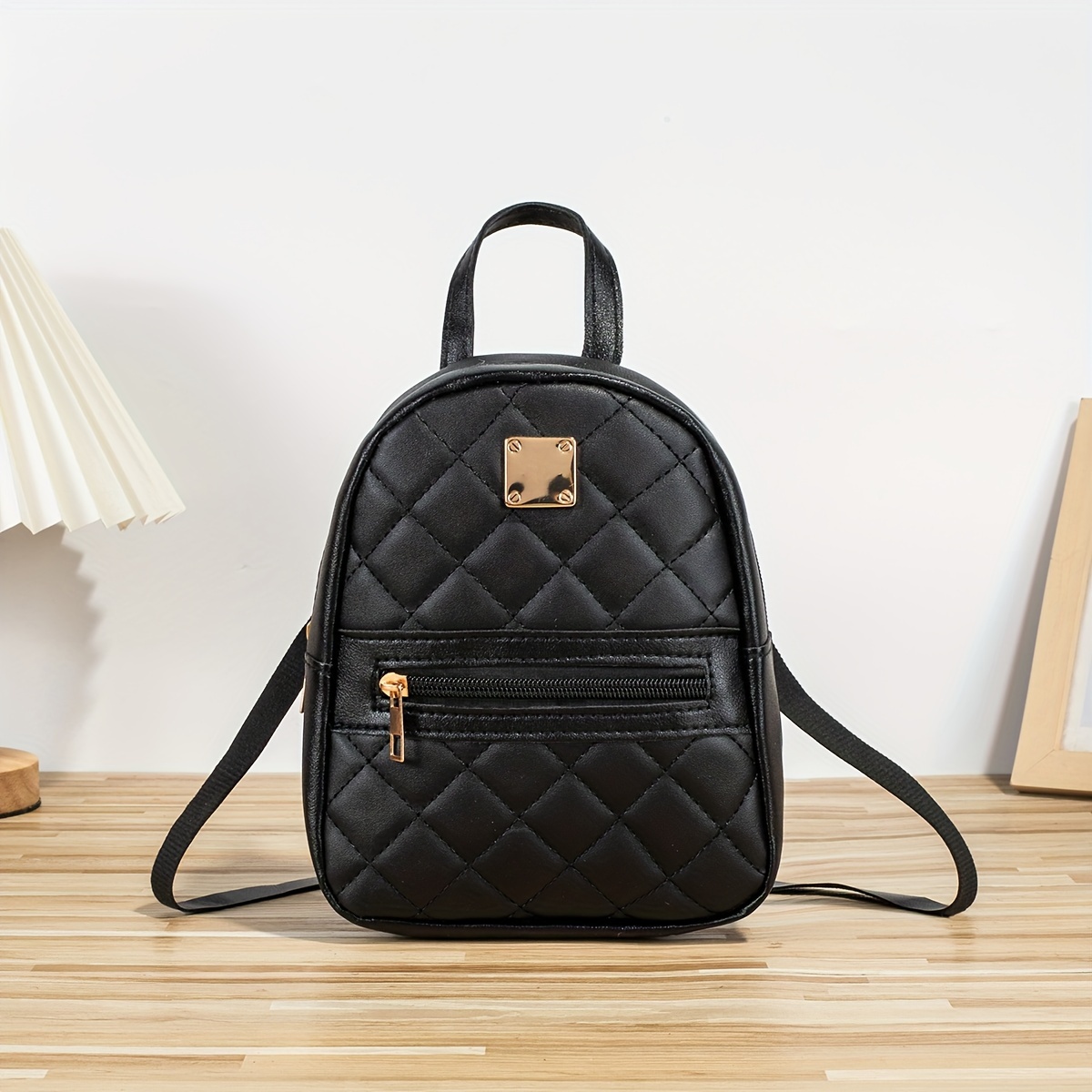 

New Embroidered Line Argyle Backpack, Double Pocket Women's Backpack, Solid Color Texture Handbag