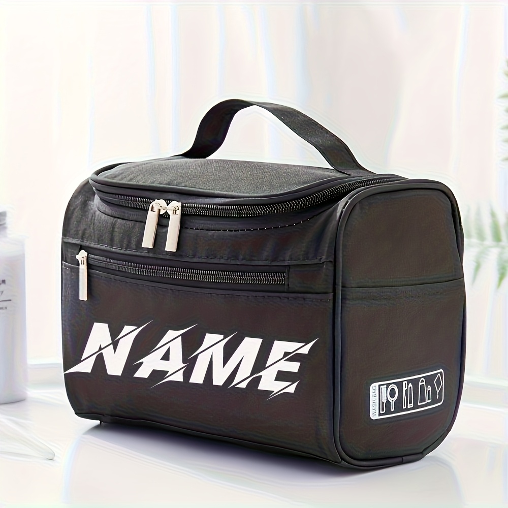 TEMU Customize A Personalized Name With A Hook, Featuring Wash Bag For Travel That's Portable And Easy To Carry, Equipped With A Zipper And A Handle.
