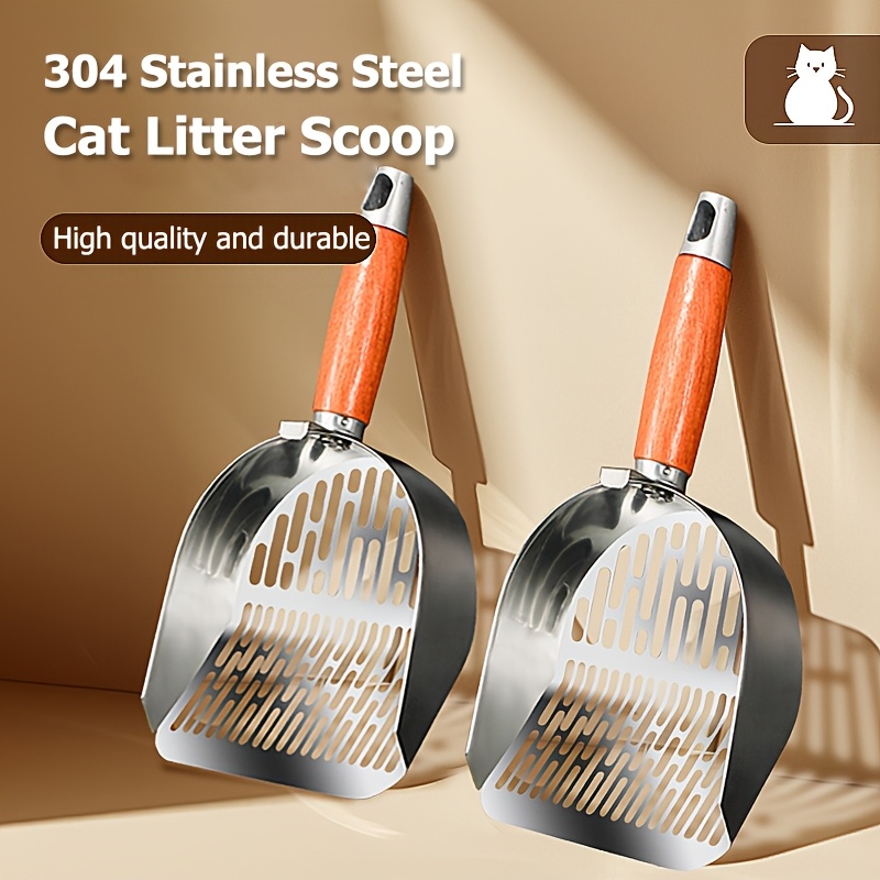 

304 Stainless Steel Cat Litter With Wooden Handle - Dual Gauge Design, & Easy To Clean, Ideal For