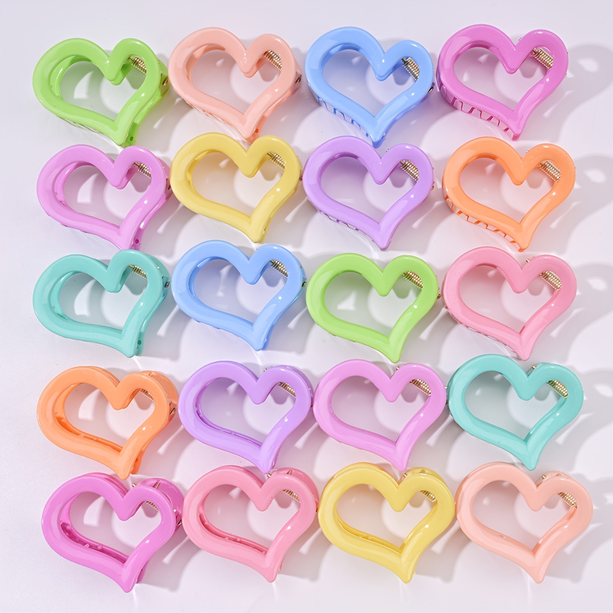TEMU 20pcs Multicolor Set Women's Hair Clips, Heart Medium Plastic Hair Additions - Easy And Stylish Design, Shark Clip High Ponytail Headwear, Suitable For Daily Claw Clips