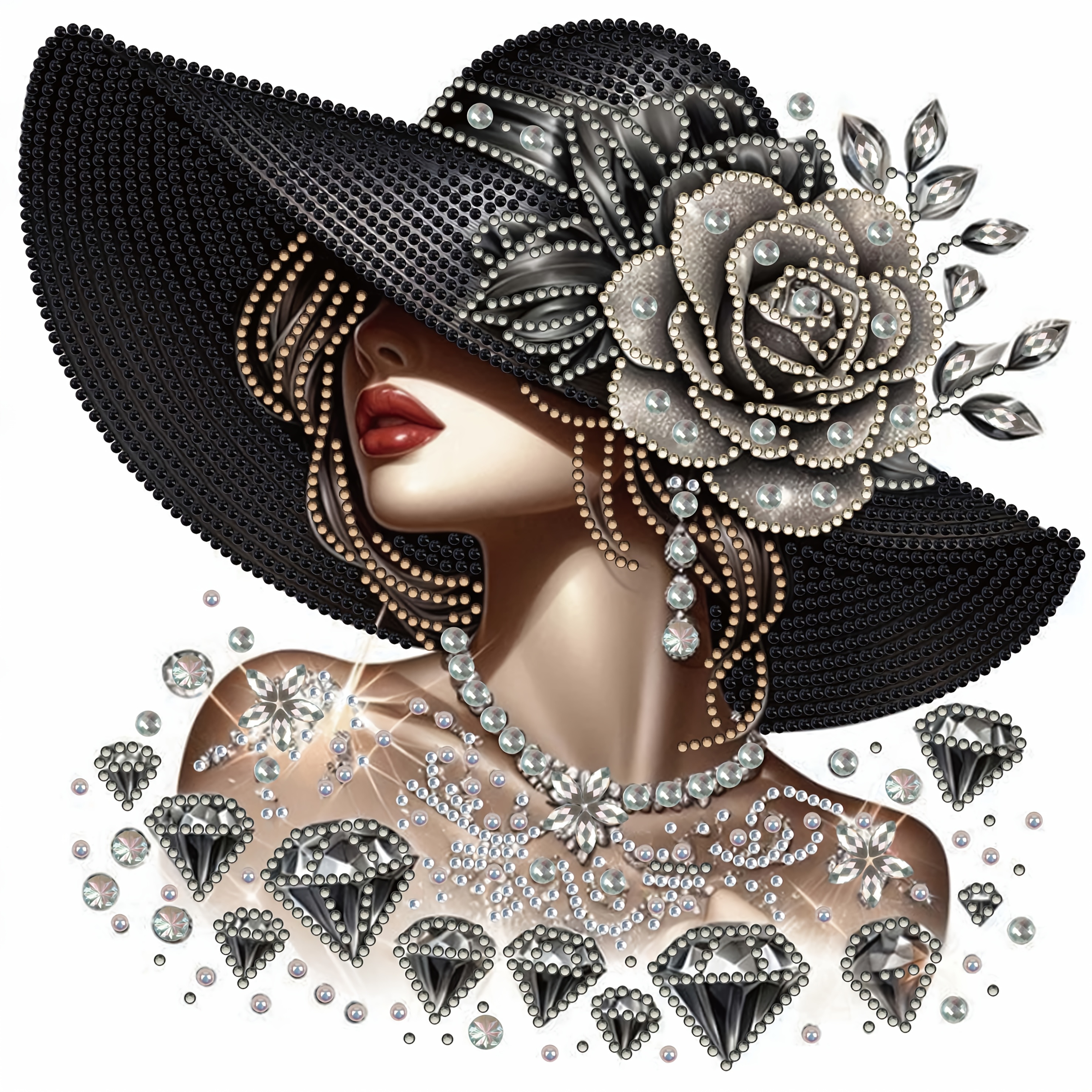 

Crystal Black Hat Beauty Pattern Diamond Painting Set, Partially With Special Shaped Crystal , Home Wall Decoration Diy Craft,