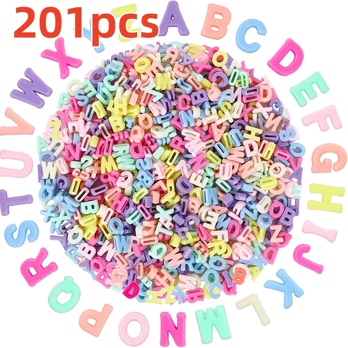 TEMU 201pcs (9 X 12Mm) Grands Perles de Lettres, Perles Acryliques Colorées Mixtes de Lettres A-Z, Utilisées pour la Fabrication de Bracelets, ,
