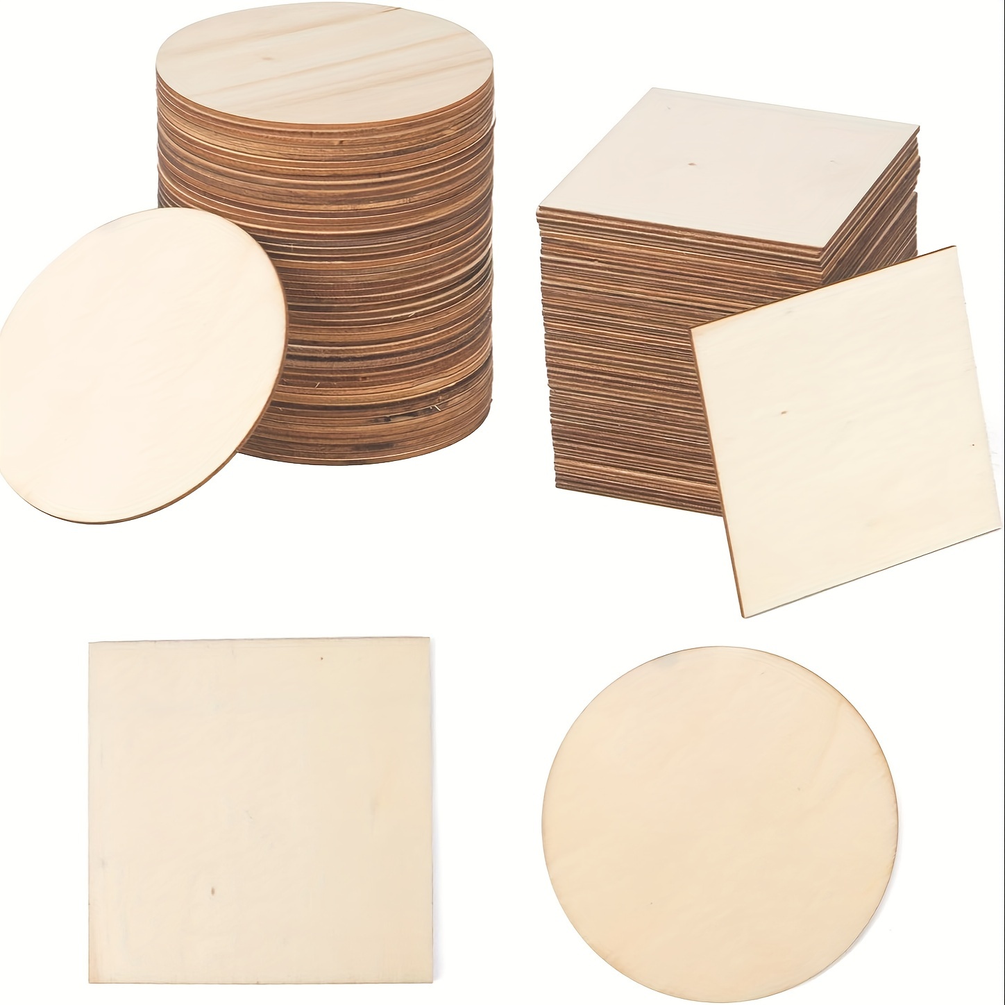 

100 Pcs Wood Pieces 4 X 4 Inch Blank Wooden Slices Wood Chips For Home Decoration Wooden Coasters And Diy Crafts, Includes 50 Pcs Wood Squares And 50 Pcs Wood Circles