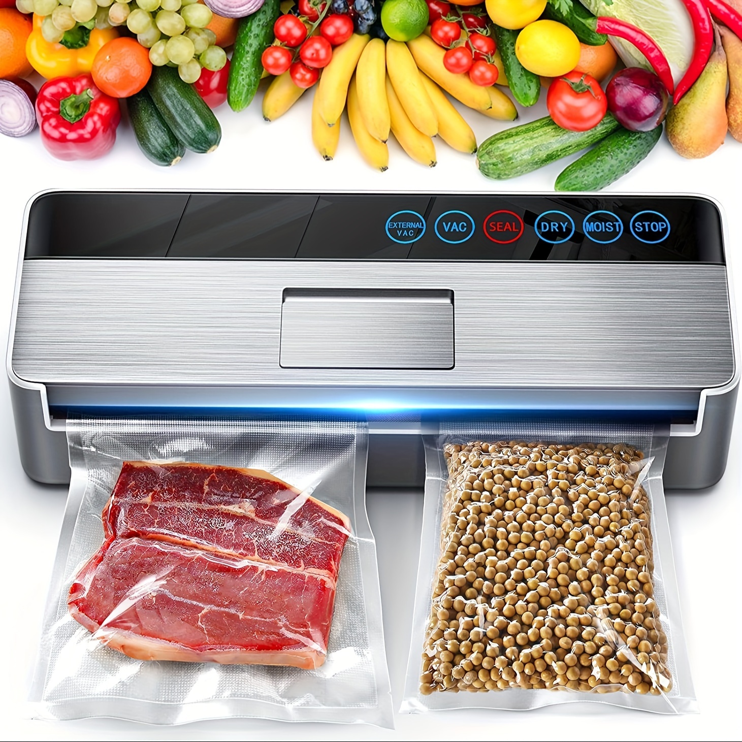 INKBIRD Vacuum Sealer Machine, Food Vacuum Sealers With Roll Storage, Moist/Dry/Pulse/Seal/Canister 5-Food Modes With External Vacuum