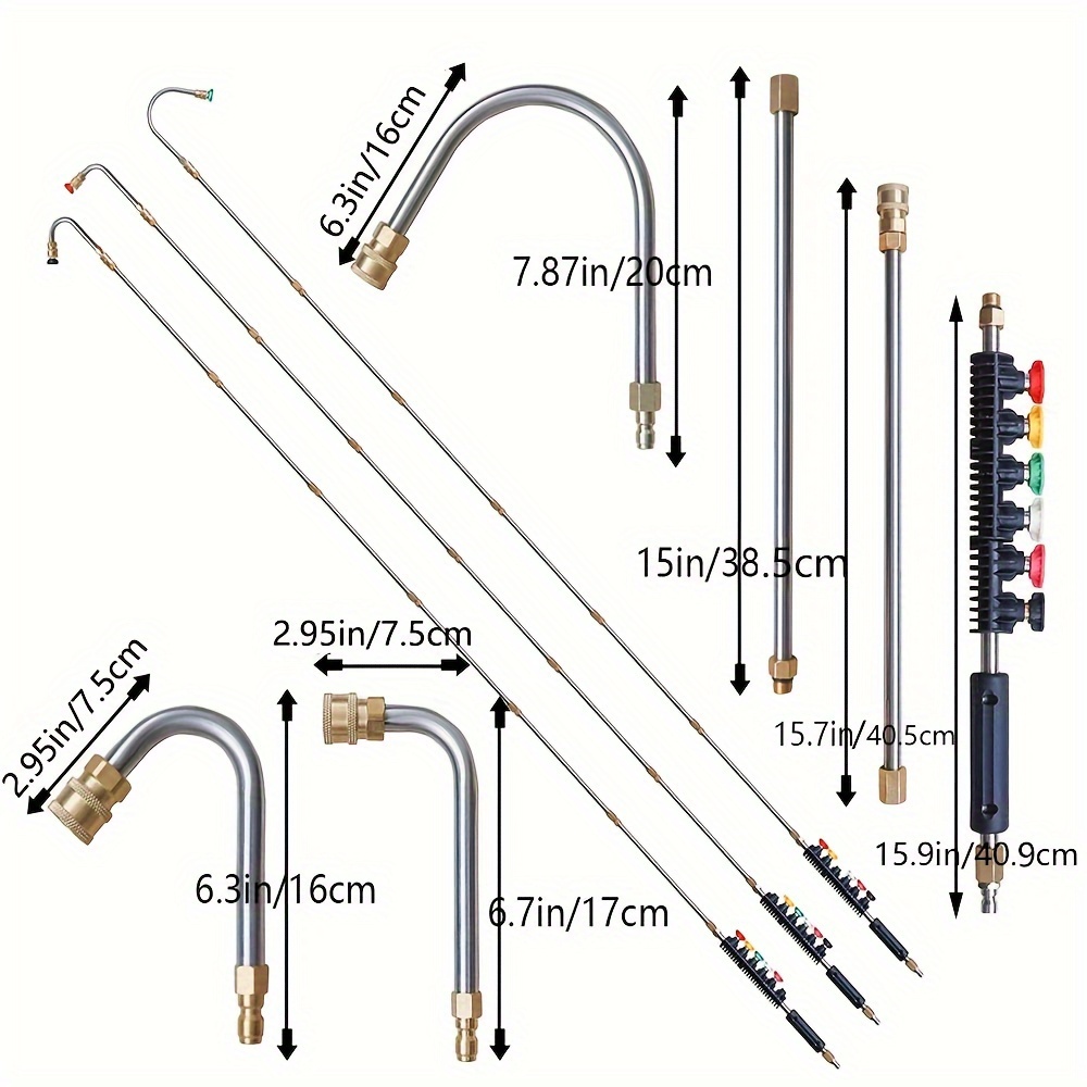 10pcs set high pressure washer extension wand 1 4 quick connect power washer lance with 6 nozzle tips 30 90 120 gutter cleaning curved rod 4000 psi uesd for roof drainage ditch exterior walls