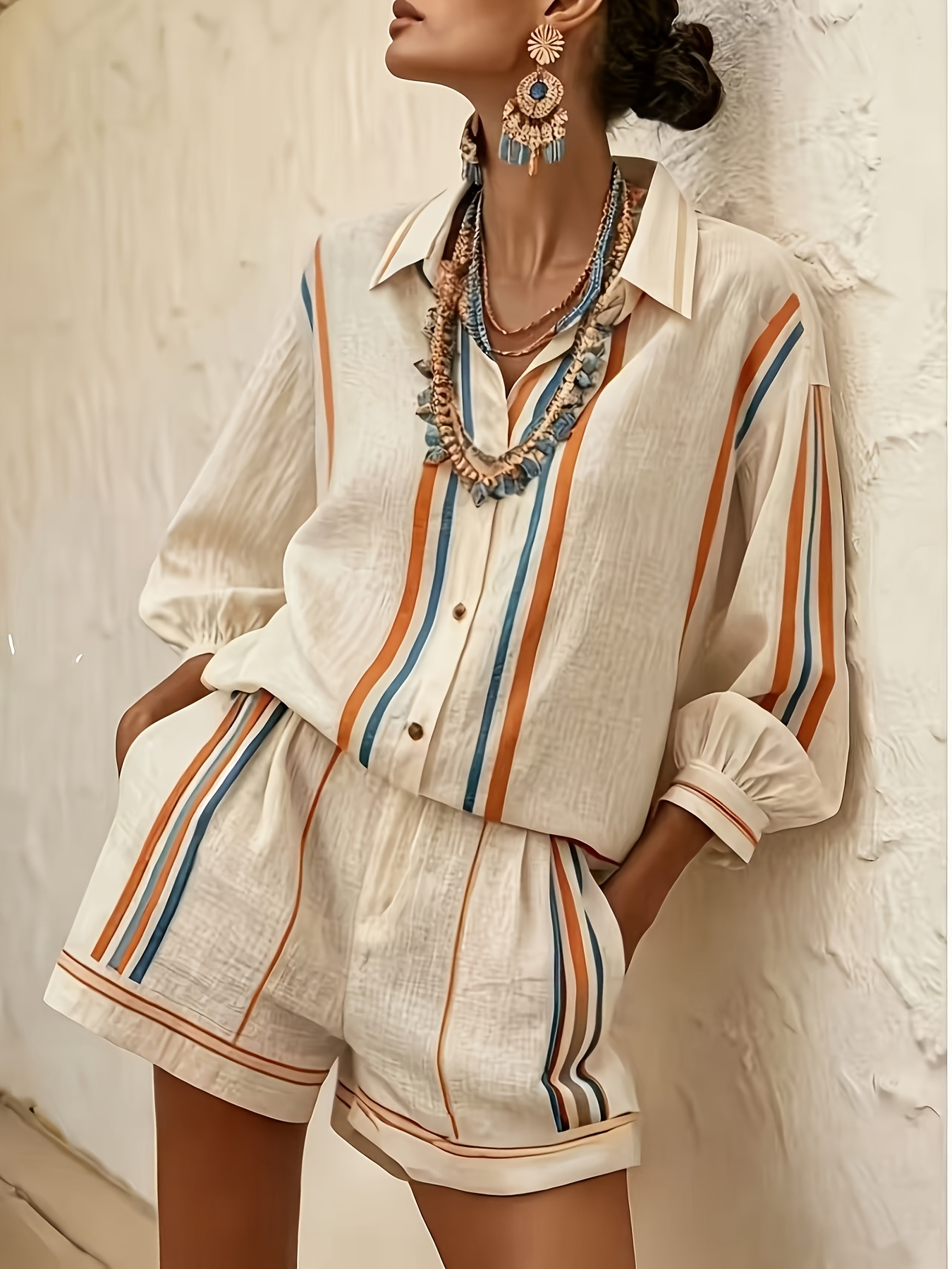bk260106022 directional   shirt and shorts set