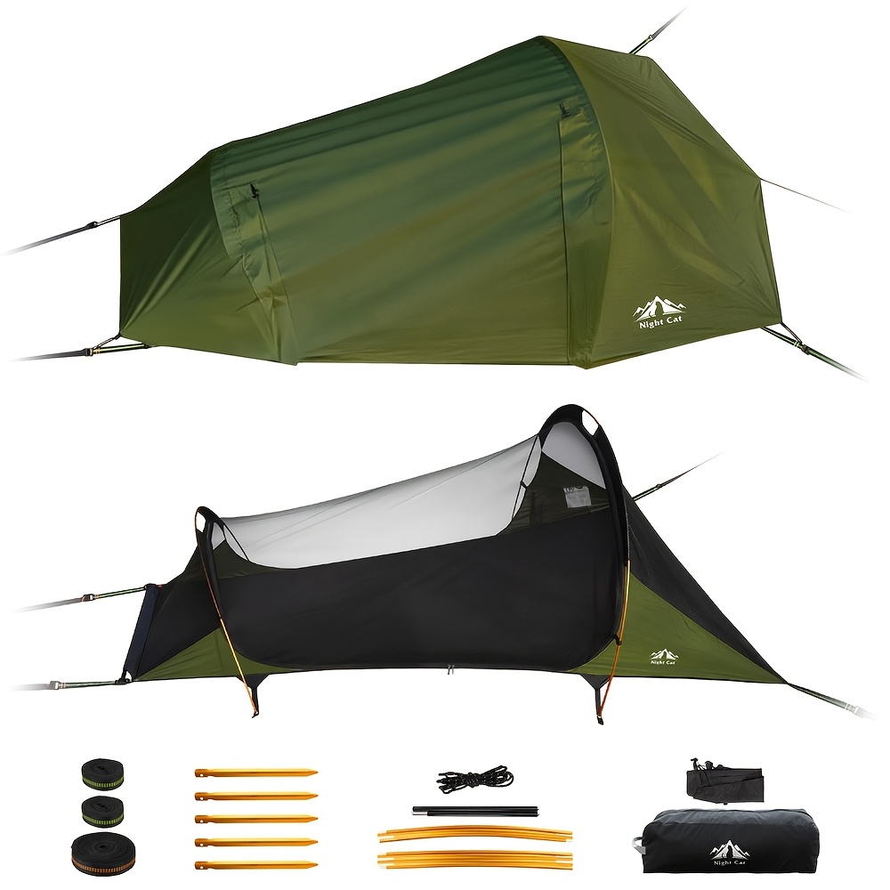 Portable Flat Lay Hammock Tent For 1 Person - Lightweight Camping Hammock With Net And Outer Tent For Outdoor Hiking Travel, Without Battery