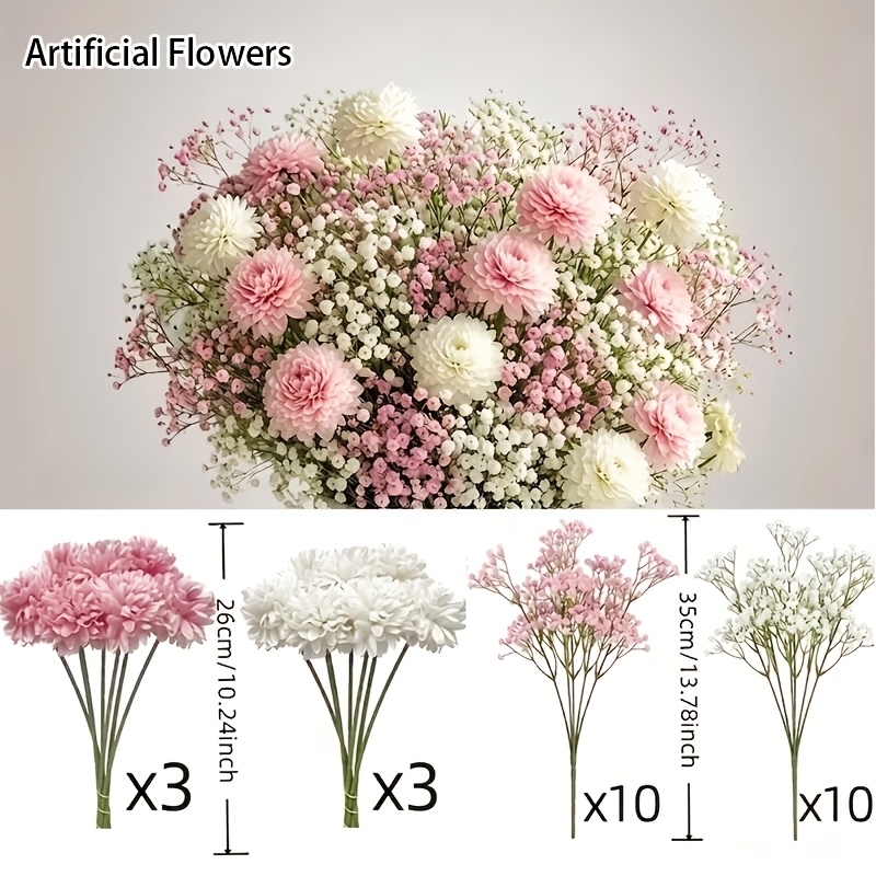 TEMU 26pcs Simulation Low- Pink | Floral Arrangement - Suitable For Indoor Home Decor, Perfect For Weddings, Handmade Crafts, Spring/summer Themes,