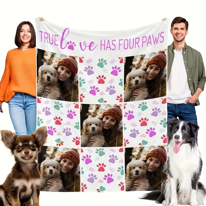 

Custom Dog Photo Blanket - Personalized Paw Print Flannel Throw For Pet Lovers, Ideal For Outdoor, Beach, Camping, Car, Sofa & Office Use - Durable, Machine Washable