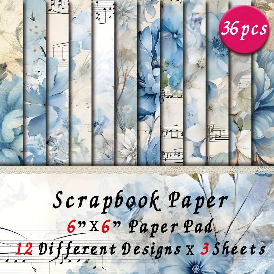 

Bloc de Papier pour Scrapbooking Blue Music de 36 Feuilles, 6X6 Pouces - Motifs Artistiques pour la Fabrication de Cartes DIY & Fond Décoratif