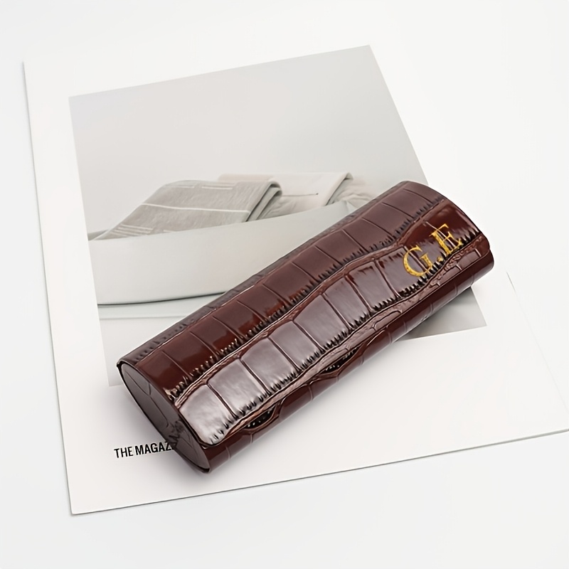 Personalized Diy Name 1pc Luxury Vintage Crocodile Pattern Faux Leather Glasses Case Rectangular Functional Protective Eyeglass Holder For Men And Women Accessory