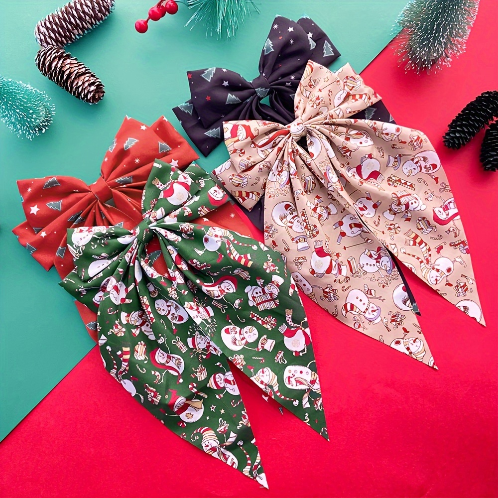 

4pcs Christmas Bow Set, Bowknot Barrettes Printed , Accessories For Women, For , , And Parties