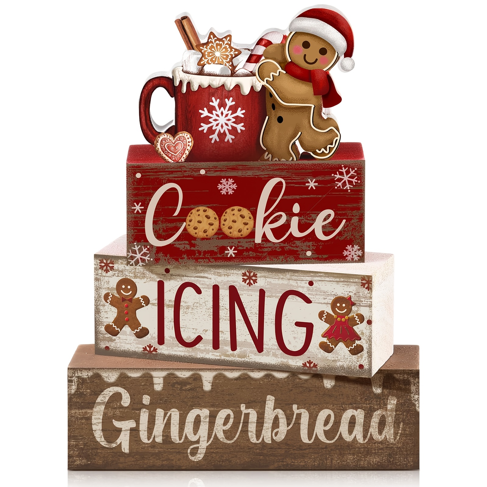TEMU Country Wooden Christmas Tiered Tray Decor - Snowman Snowflake Party Table Centerpiece - Home Decor, Suitable For Dining Table, Fireplace,