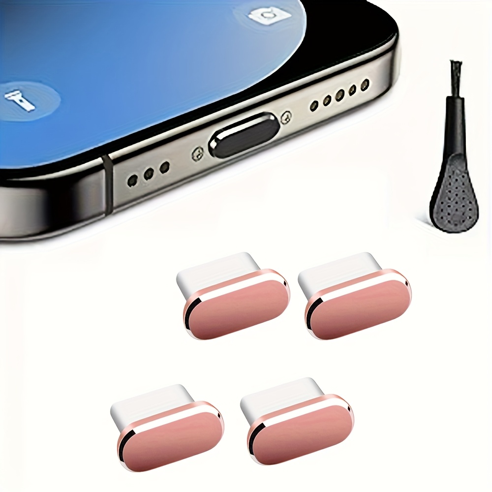 4pcs Usb-c Dust Plug Set With 1pc Cleaning Brush, Metal Type-c Charging Port Cover, Dustproof Usb-c Plug Cover, Charging Port Protector Compatible With All Usb-, Non-conductive