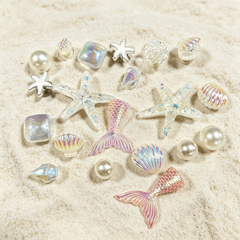TEMU 20pcs 20pcspcs Shiny Diy Removable Shoe Charms Suitable For , Crab, Shell, Mermaid & Rose Sea Decorations - Durable Removable Shoe Accessories