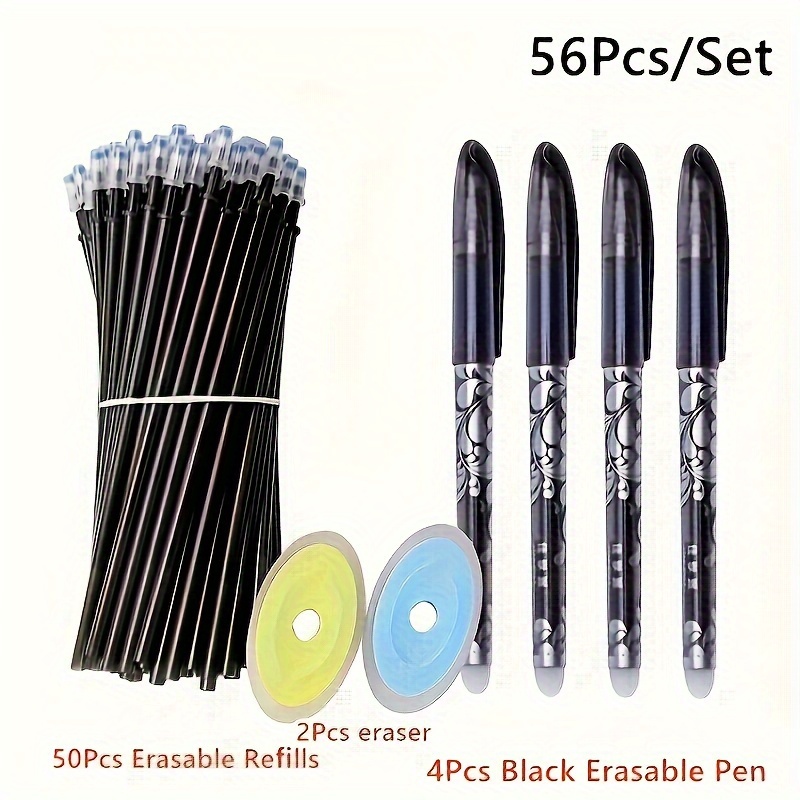 

56-piece Erasable Pen Set With Medium Point - Plastic Material, Washable Ink, Includes 50 Erasable Refills, 4 Pens, And 2 Erasers For Office And School Supplies