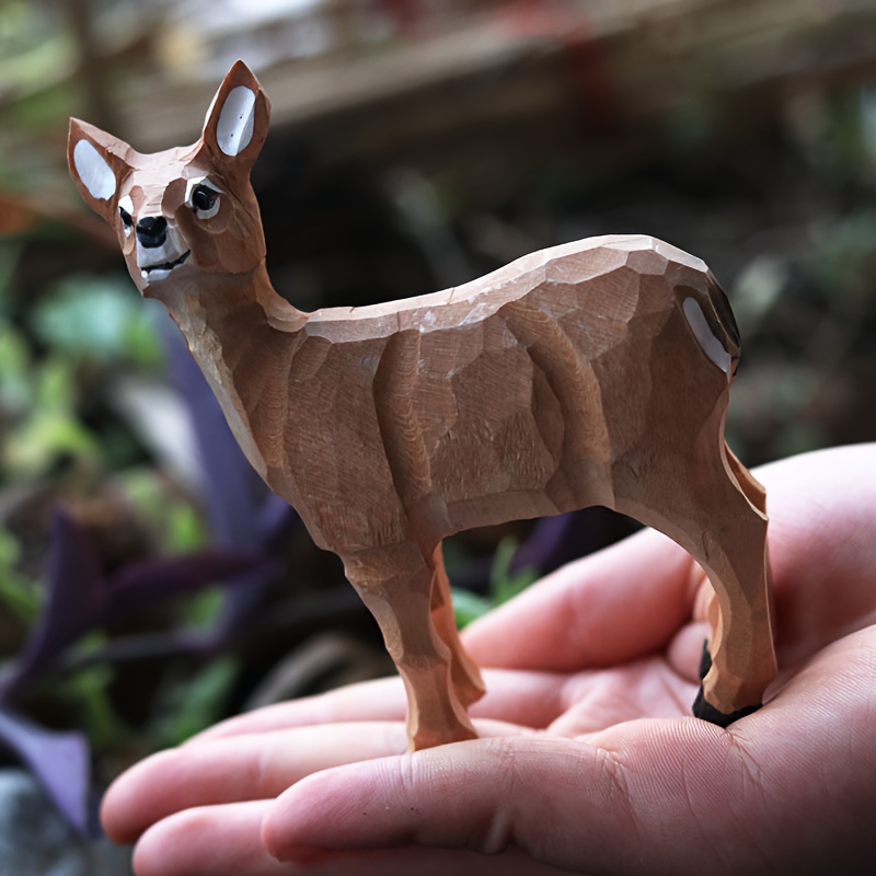 Image of A Wooden Carved Deer Decoration, A Wooden Animal Statue Craft, Perfect For A Tv Cabinet, Garden, Office, Etc. It Makes An Ideal Gift For Moving Into A Or For Christmas Celebrations