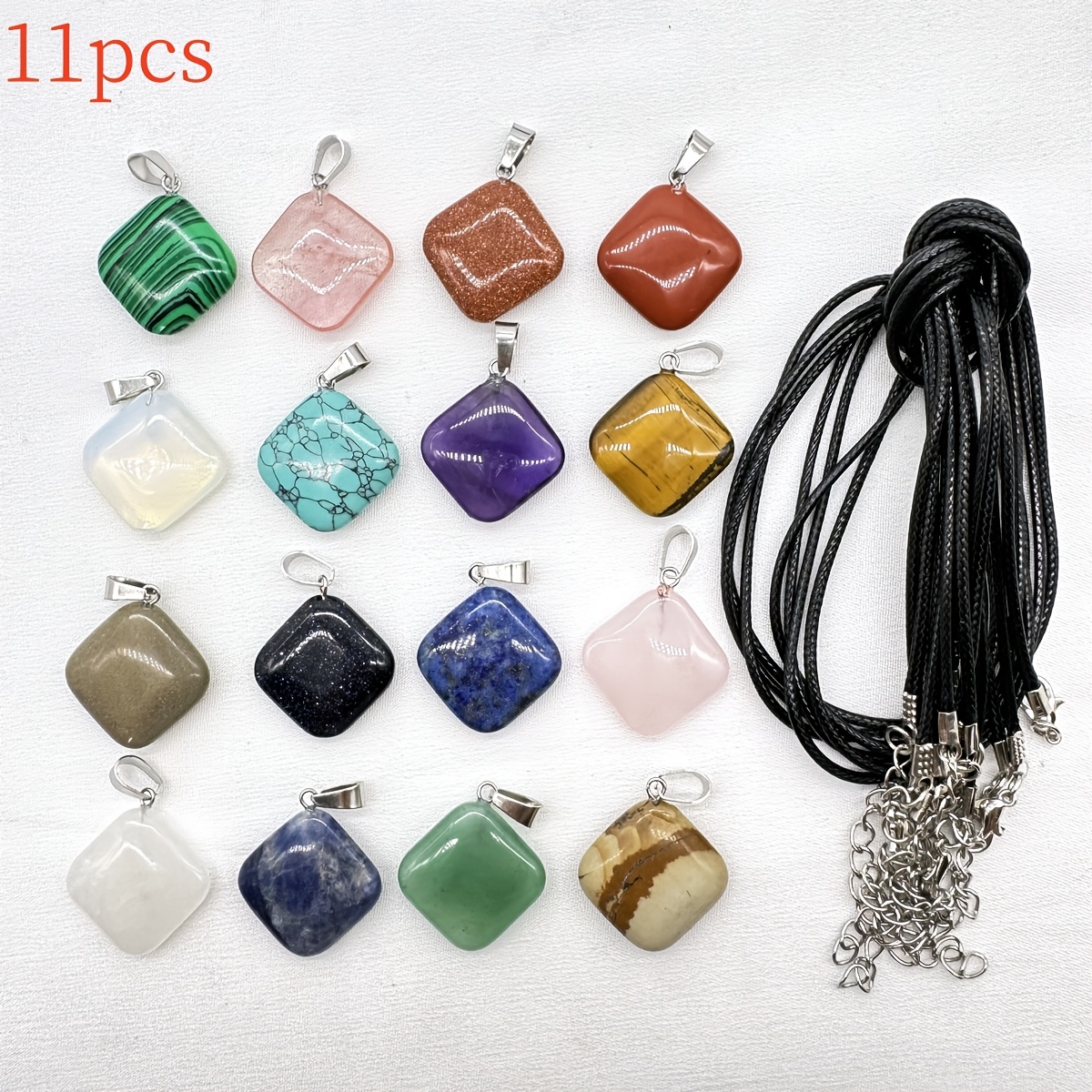 TEMU 11pcs Couleurs Aléatoires Mélangées Naturelle Pendentif Collier Fabrication de Breloques Aléatoires