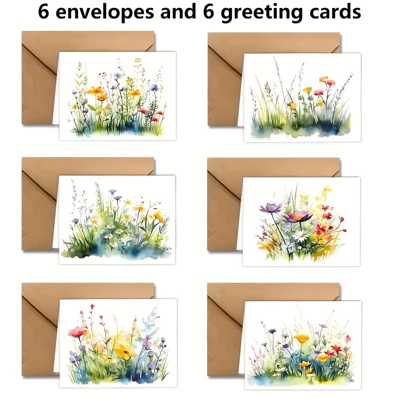 E-shop 12 Stück Verschiedene Grußkarten mit Umschlägen, Modernes Wildblumen-Aquarell-Design, Geeignet für alle Anlässe - Danke, Liebe, ,