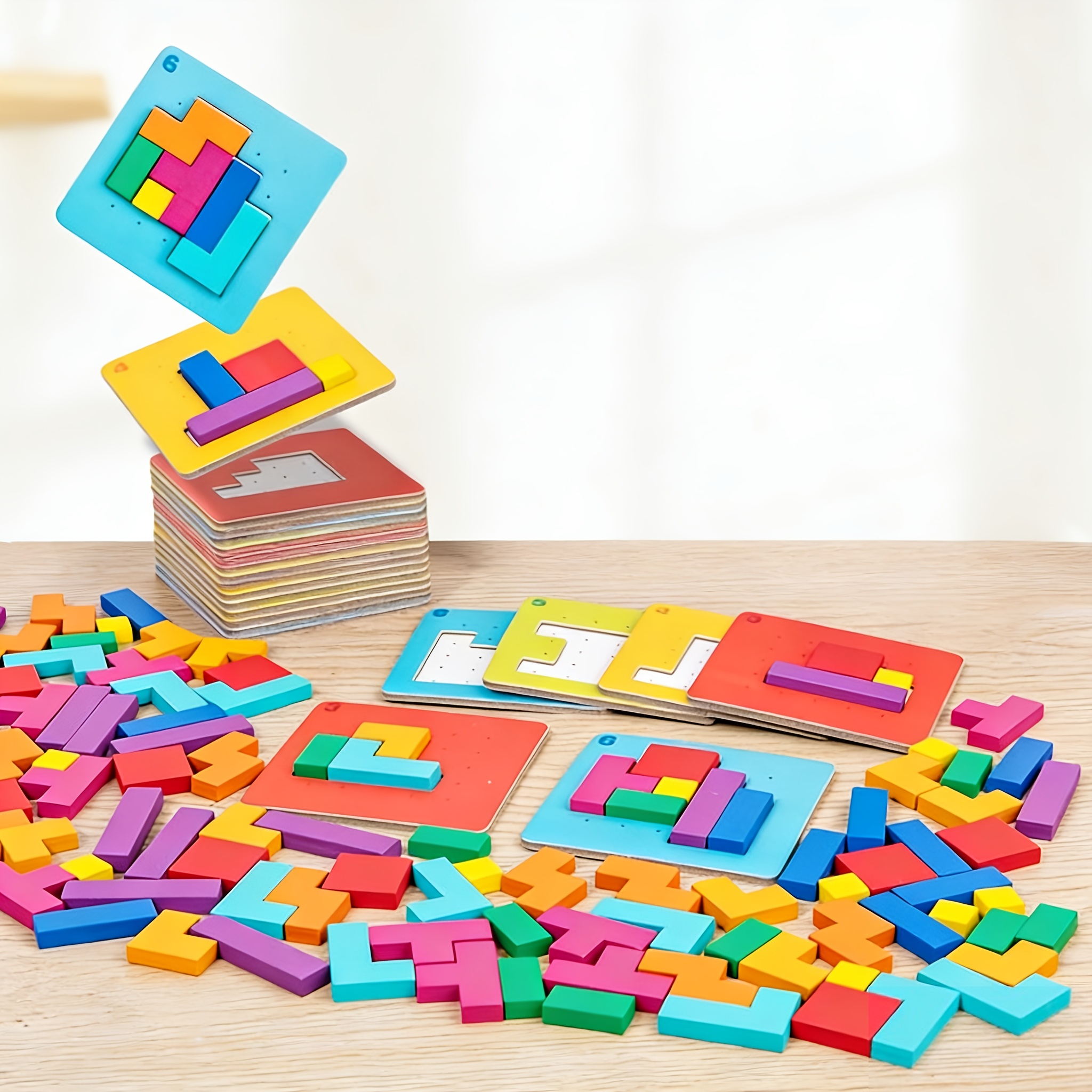 Parent-child-player Focus Wooden Puzzle Geometric Shape Blocks Colorful Cube Game|color And Shape Recognition Early Learning Tool|birthday Stem Education, Perfect Birthday Christmas Halloween Gift