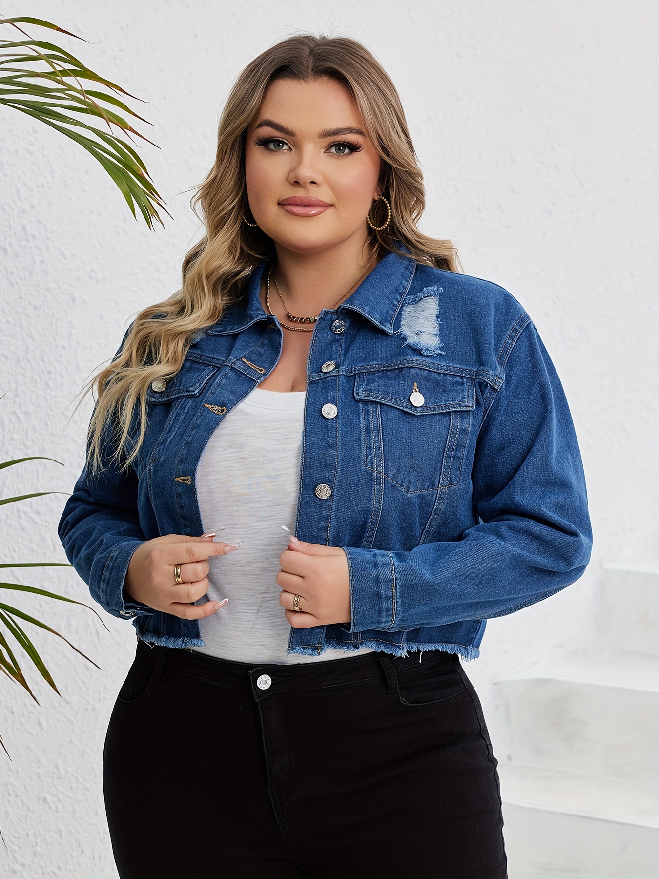 Plus Size Basic Denim Jacket Women's Plus Fleece Liner Long - Temu