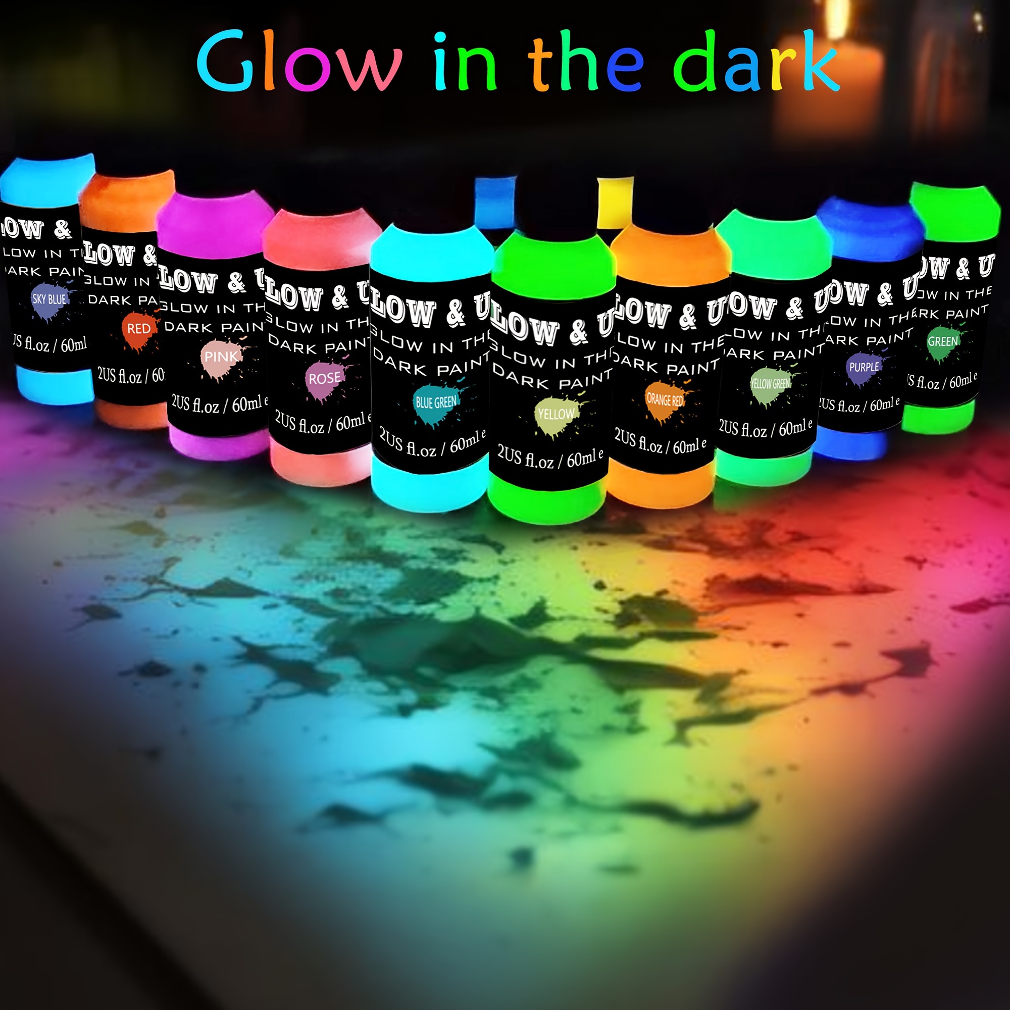 glow in the dark acrylic paint set 12 vibrant colors 60ml 2oz blacklight reactive neon craft paints for diy projects halloween easter christmas decorations details 1