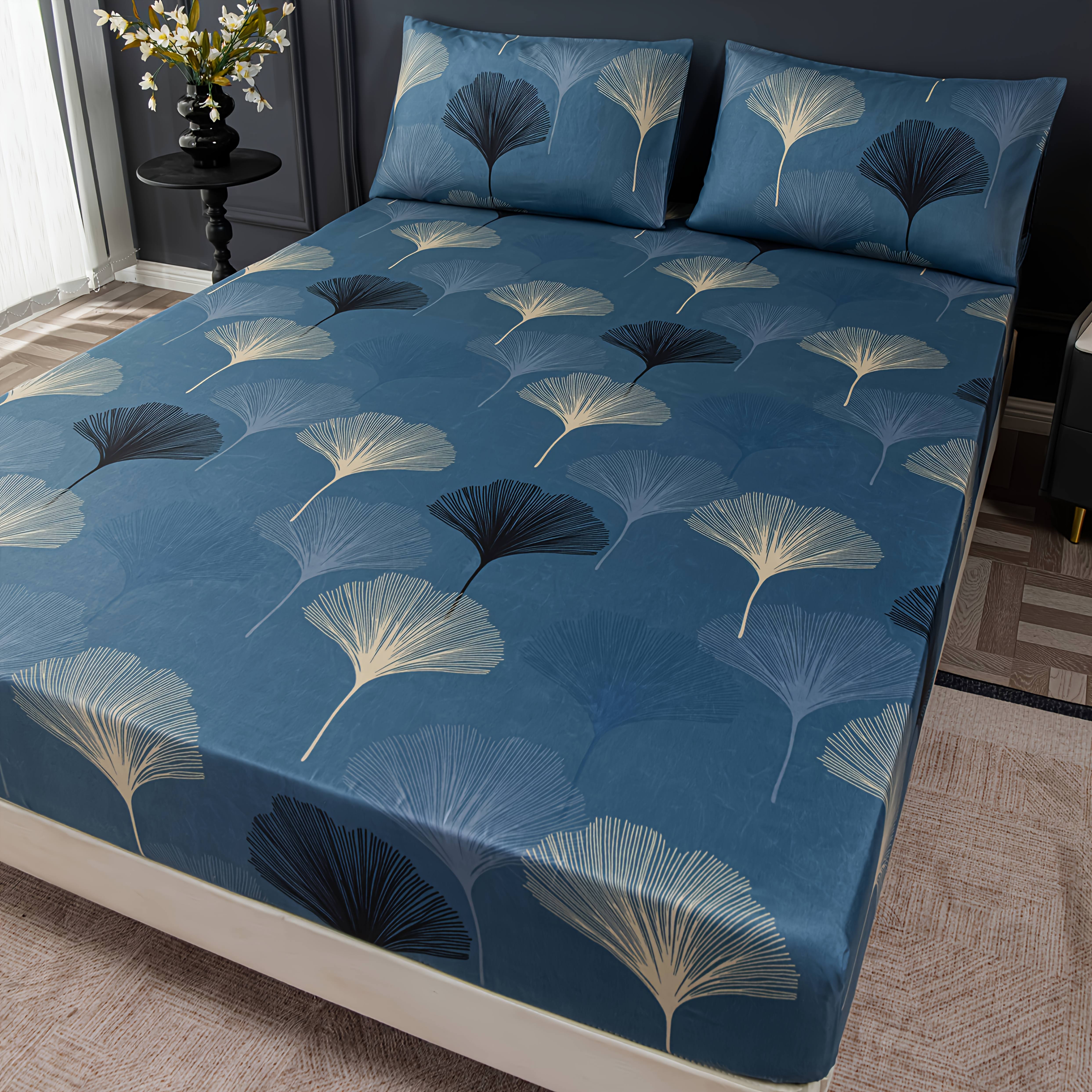 3pcs Fitted Sheet Set, Premium Brushed -friendly Geometric For Home And Hotel Use, Includes 1 Fitted Sheet + 2 Pillowcases, No Filling