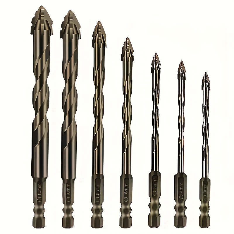 Image of 7pcs Ltewalt Drill Bit Suitable For Ceramic, Glass, Marble, Concrete & Steel - Heavy-duty Tipped Drill Bits With Hex Shank, Four-toothed For Dry Drilling, Compatible For Drills (professional & Diy)