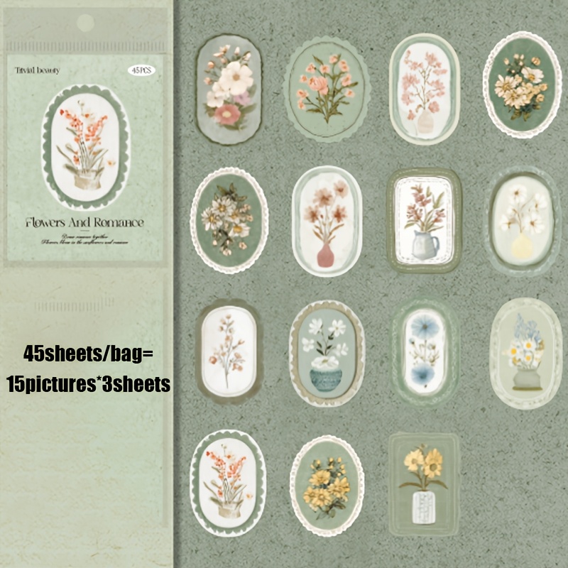 A Box Of 45 Sheets Of Stickers From , Featuring Plant-themed Designs, Suitable For Decorating Journals, Stationery, And Water Bottles, And Used As Gifts For Holidays And Birthdays