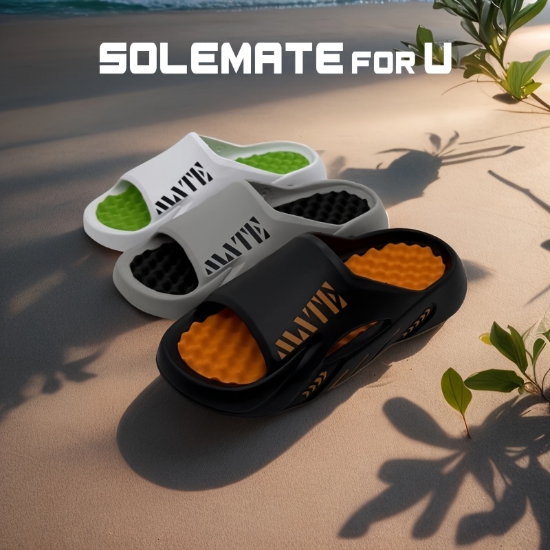     unisex funny graphic eva slippers     massage round toe slip on slides non slip indoor outdoor sandals for beach shower casual wear white with green accents beach sandals sleek slipper design durable slippers Product details 1