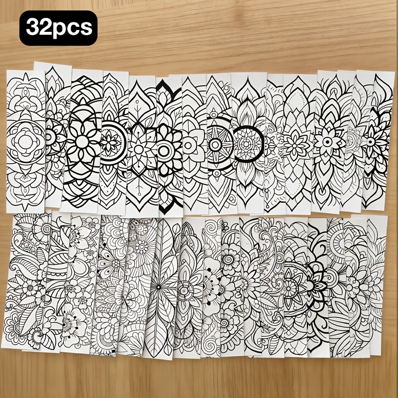 TEMU 32pcs New Mandala Floral Coloring Bookmarks, Decorative Pattern Bookmarks, Gift Bookmarks For Adult , Unique Exquisite Floral Bookmarks, Art