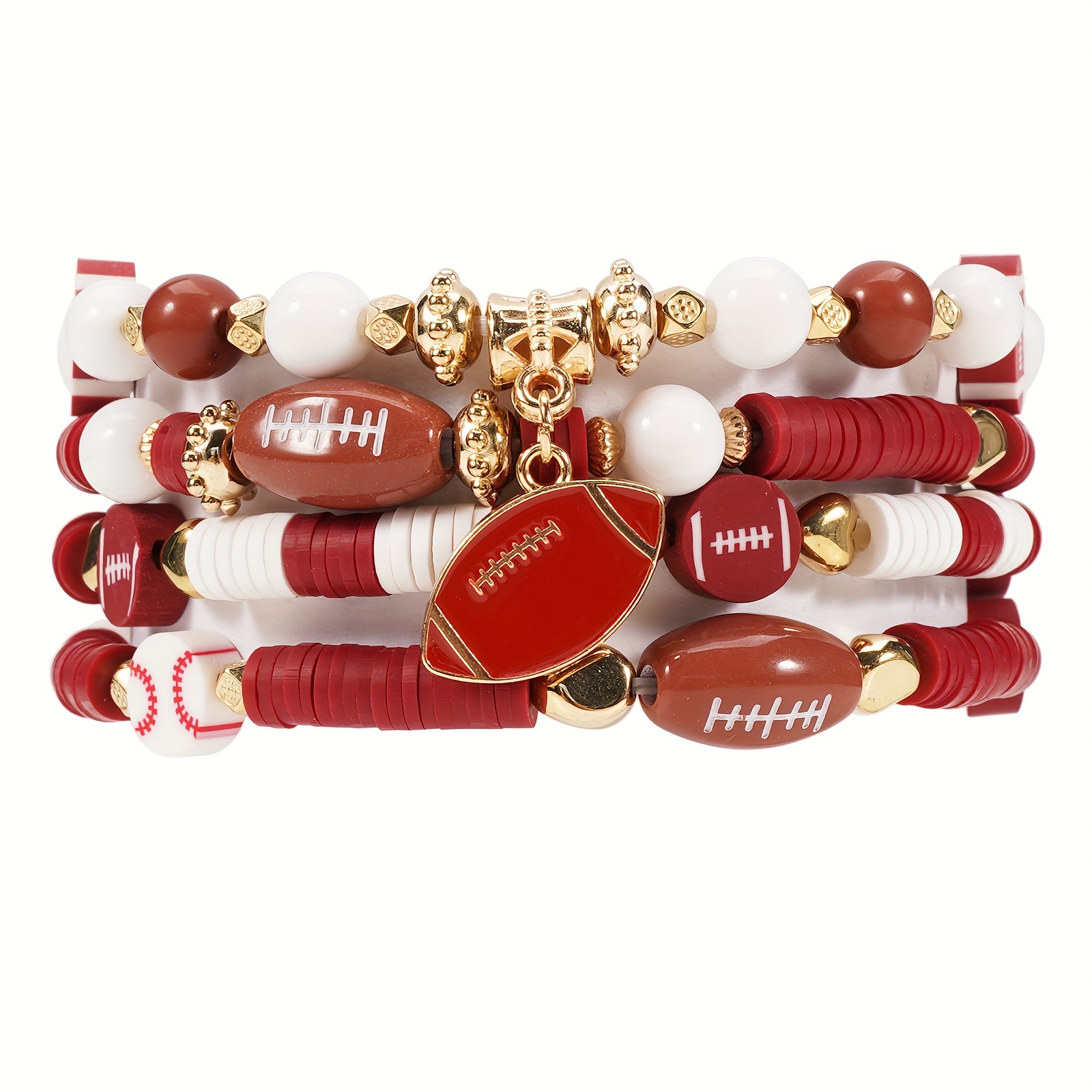 

Sports-themed Stretchy Polymer Clay Bracelet With Football Charms, Simple Style No Plating, Ideal For Daily Wear And Sports Events, Fits All Seasons - Pack Of 1