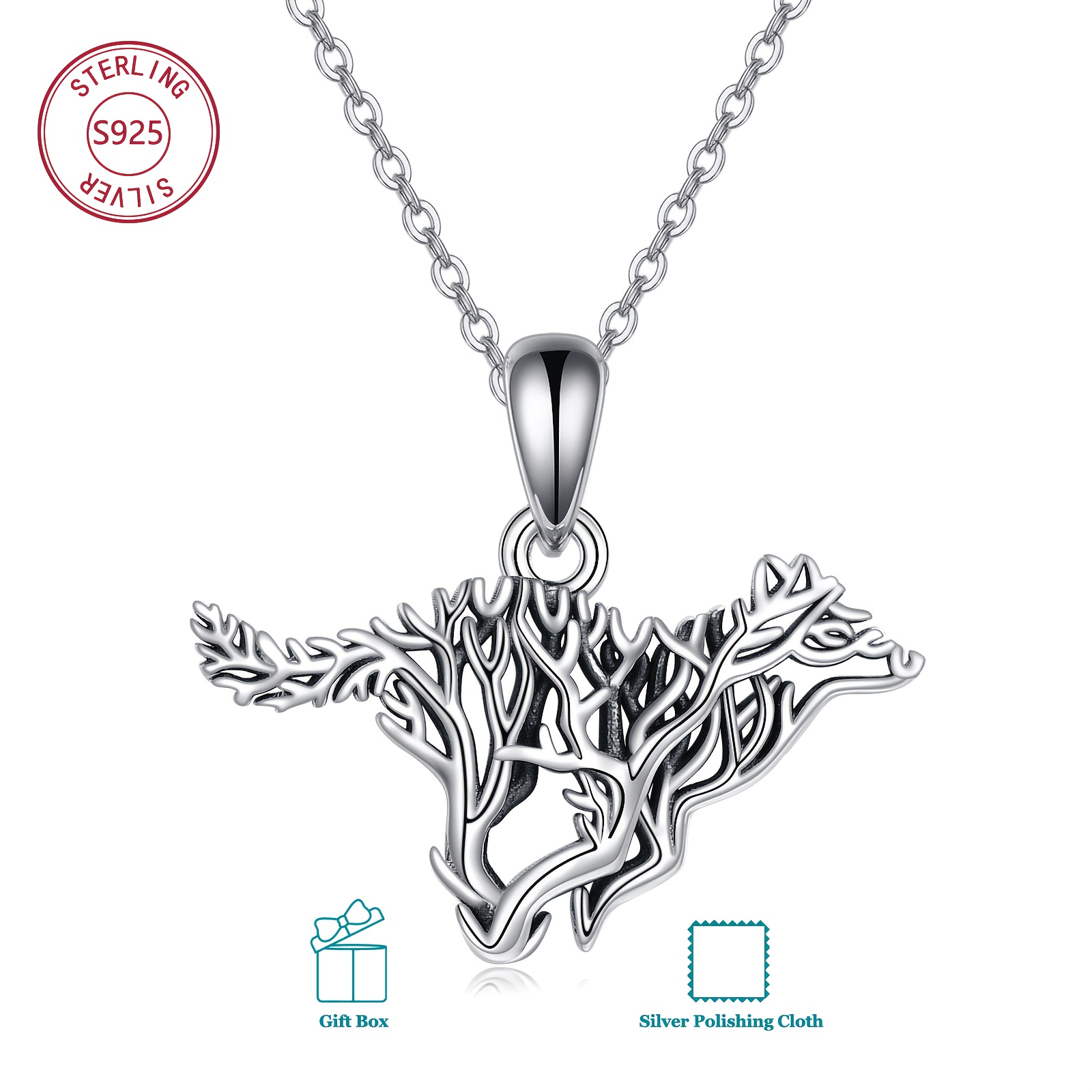 Image of 925 Sterling Silvery Wolf Necklace For Women - Inspired Wolf Pendant Jewelry, Unique Gift For Wolf Lovers, Mom & Girlfriend -