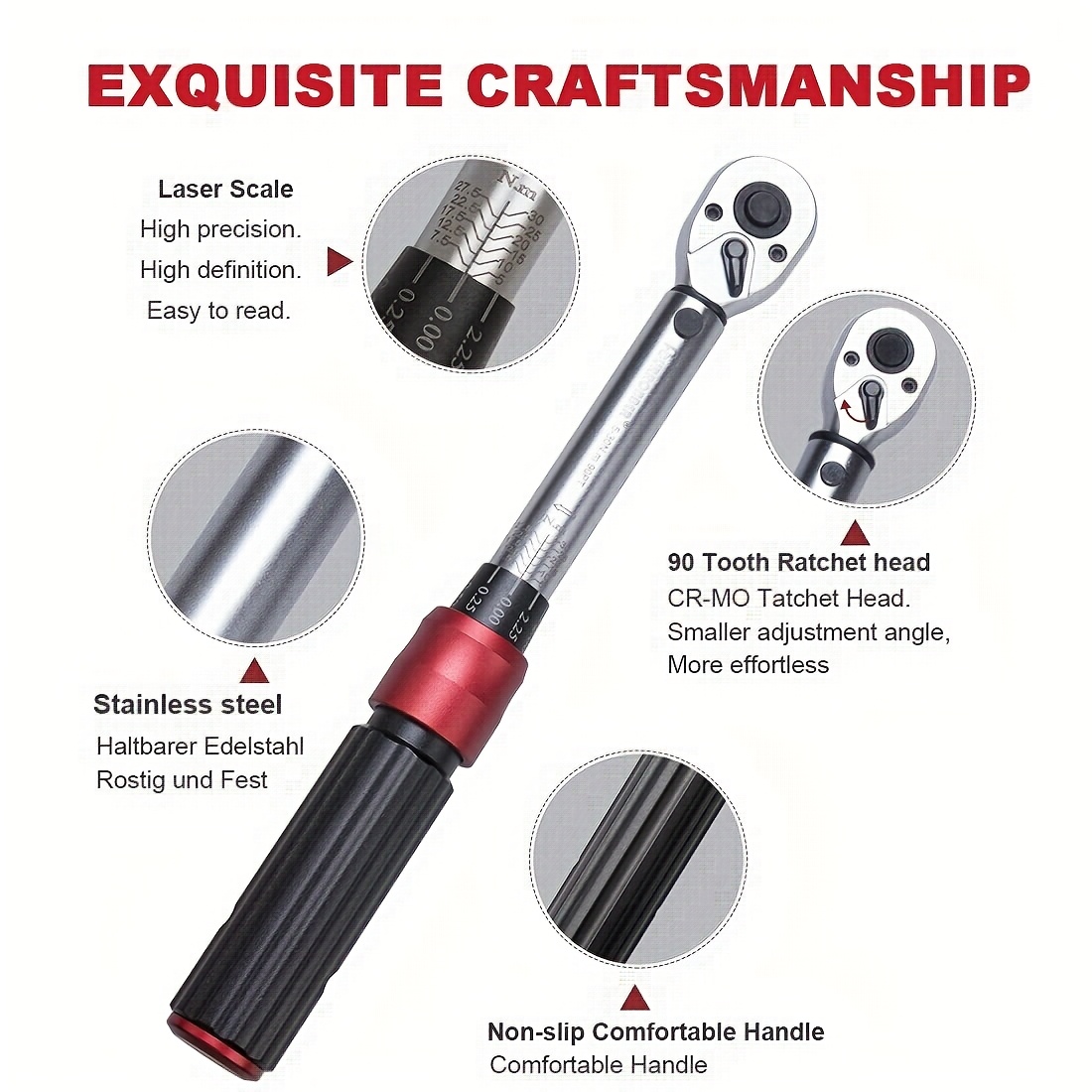 Torque Wrench 1/4-inch Drive, Click Dual-Direction Adjustable