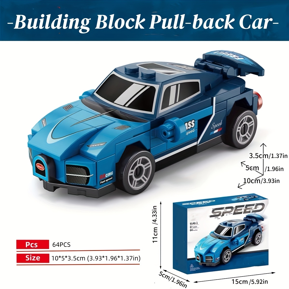 6pcs Mini Car Building Blocks Toy Pull Back Car Model ABS Material