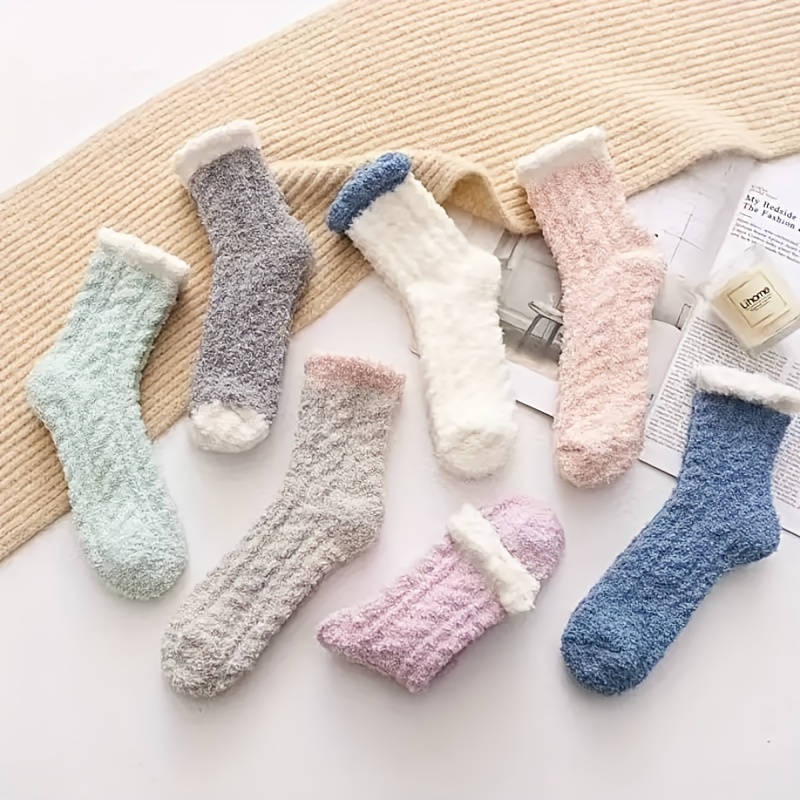 

4/7 Pairs Cozy Coral Fleece Socks - Soft, Warm & Breathable For Women | Fall & Winter | In White, Purple, Green, Blue