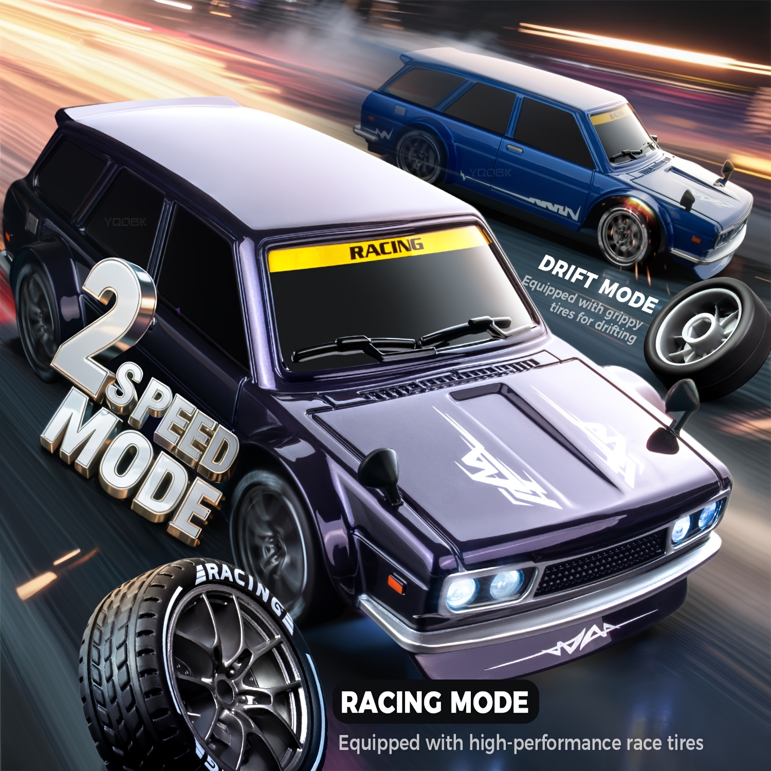 1:24 Scale 4WD Drift Car with LED Light Barriers and Replacement Tires