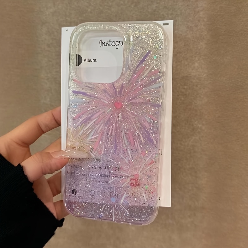 TEMU Phone Case: Glitter Colorful Blooming Fireworks Phone Case, Suitable For Iphone 17, 16, 15, 14, 13, 12, 11 Pro Max, Provides Impact Protection