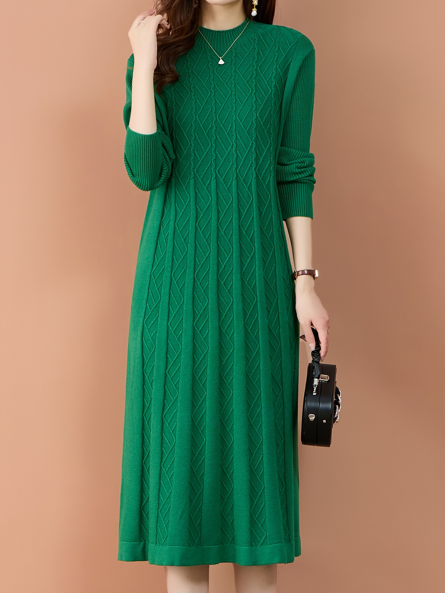 viscose knit tunic dress women high neck long sleeve solid Temu