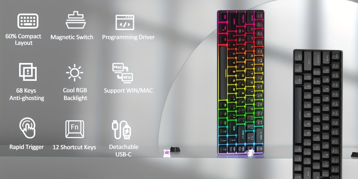  60 magnetic switches amethyst linear rgb backlit hot swappable 68 keys compact wired design win anti for competitive Product details 0