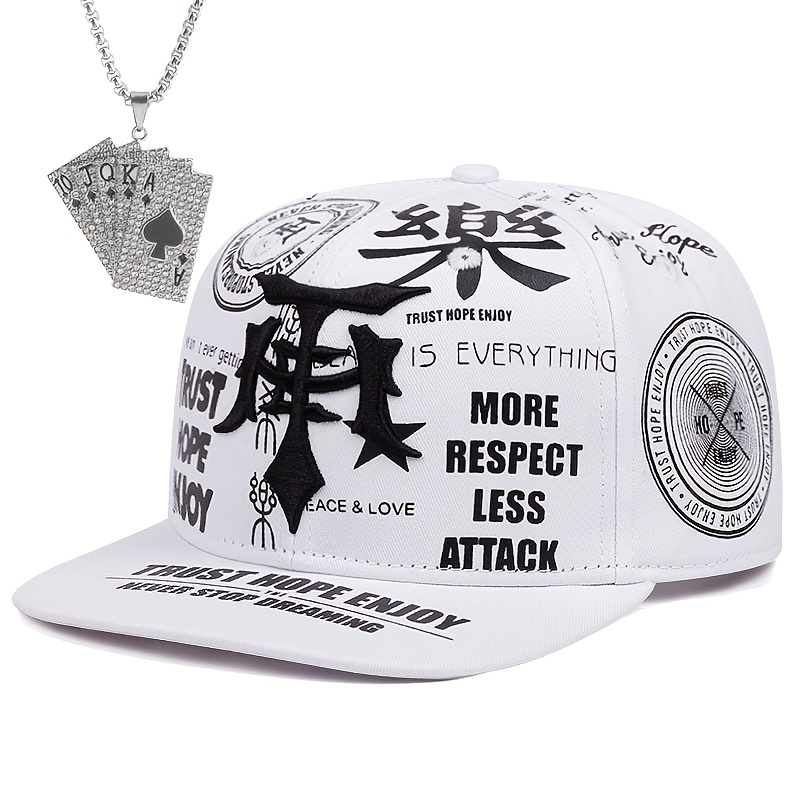TEMU 2pcs ( Hat And Necklace) Men's Outdoor Casual Hip-hop Cap And Necklace With Fantasy Theme Design, Perfect Accessory For Hiking And Cycling