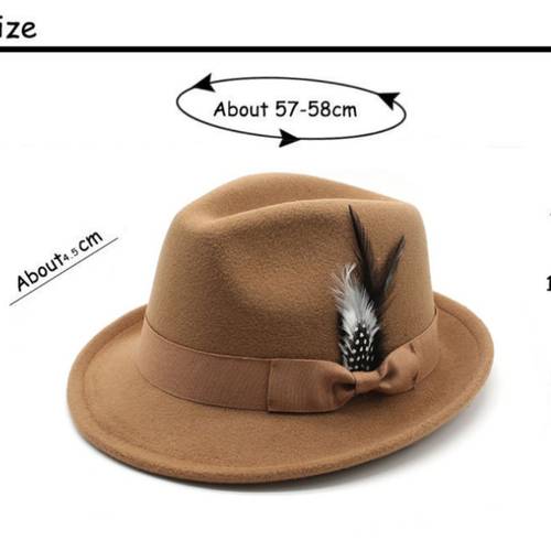 feather hats vintage short brim felt fedora hats for women men jazz hats