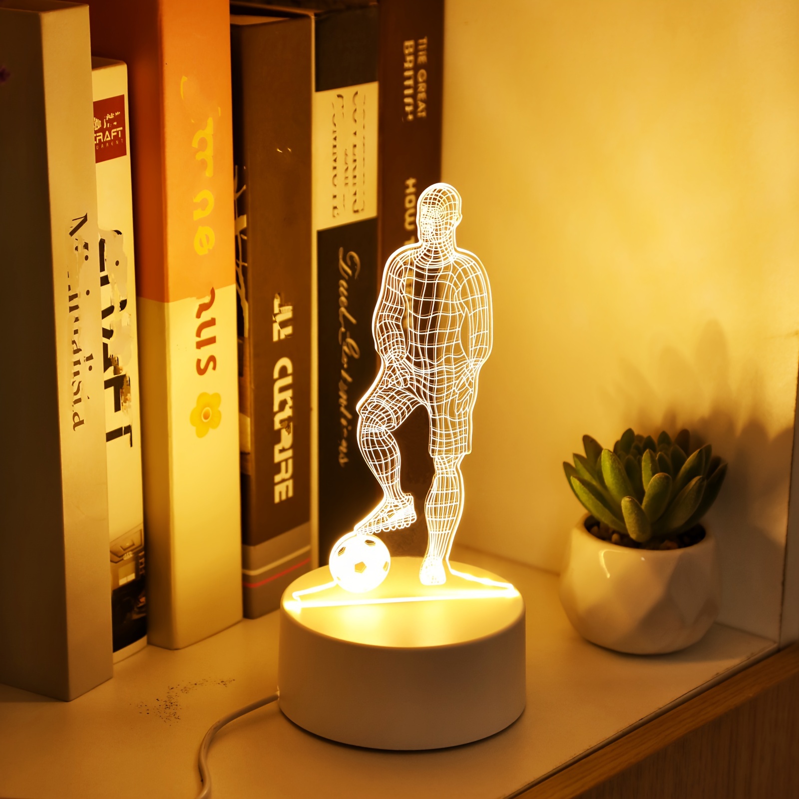 1 Lámpara de noche 3D de futbolista, luz cálida monocromática alimentada por USB, lámpara de ambiente creativa para escritorio y dormitorio, luz de decoración para habitación, lámpara de noche novedosa, lámpara de noche, un regalo para los entusiastas de los deportes