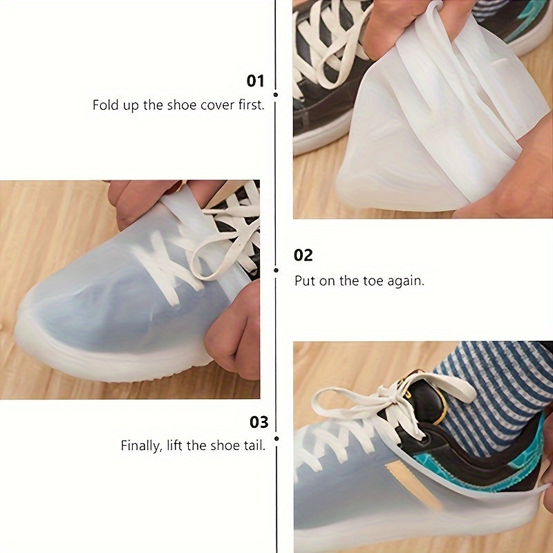 1对耐用硅胶雨鞋套 - 防水、防滑及耐磨，白色配蓝色鞋带，适用于户外，全季节保护鞋子 商品详情 2
