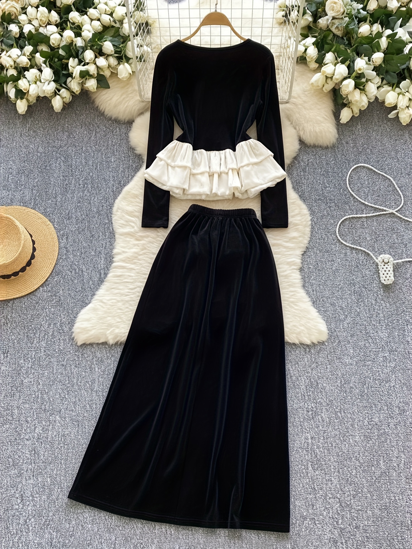 womens elegant french inspired high waisted velvet skirt Temu